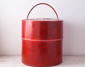 Vintage Red Rose Hat Box Wig Box 1950's Storage Large Zippered Luggage Carry All