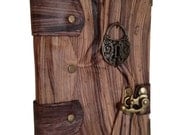 Handmade steampunk antique brass padlock rustic brown leather journal notebook sketchbook