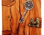 Handmade antique brass steampunk key rustic brown leather journal notebook sketchbook