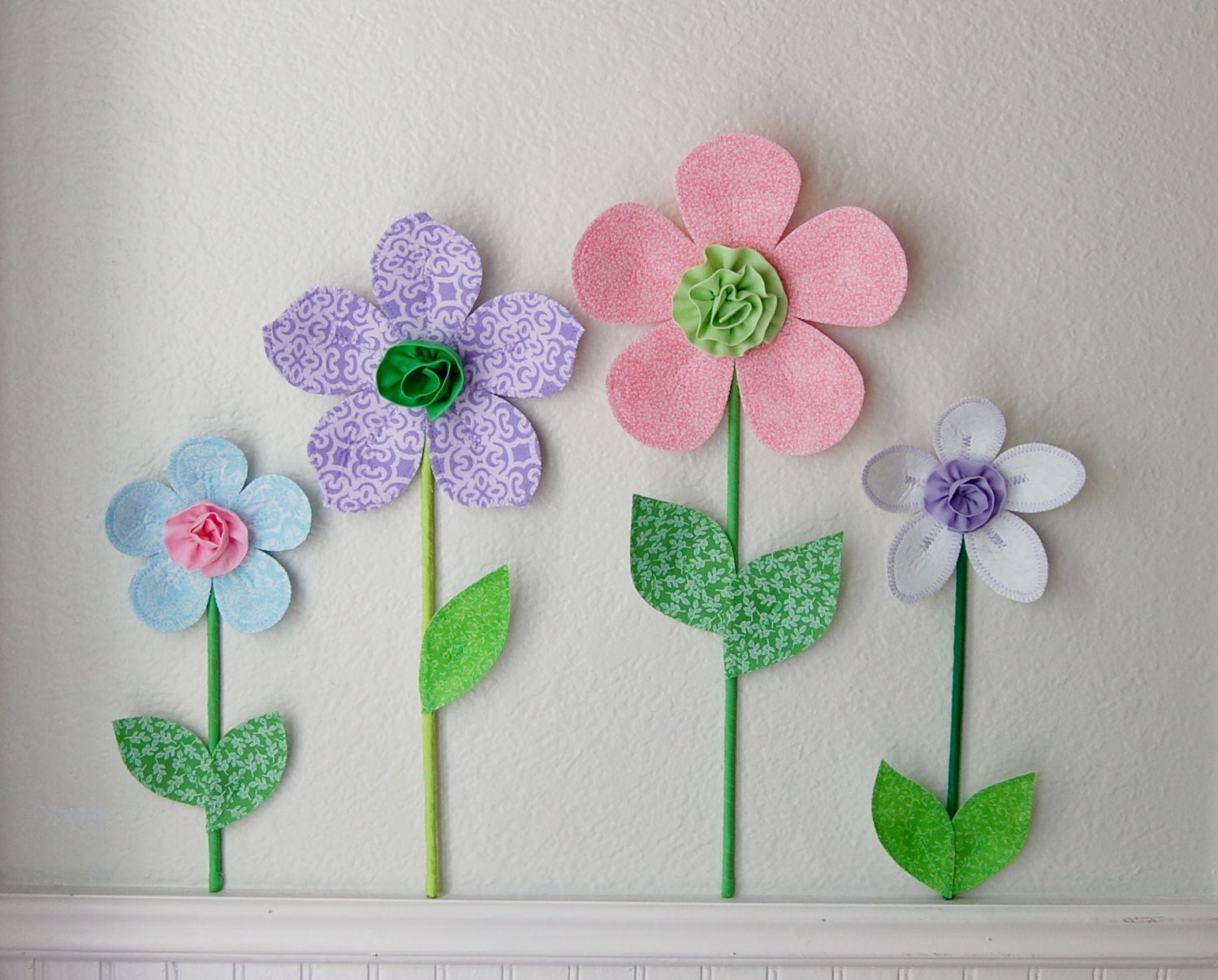 flower wall decal. girls room decor. wall flowers.  3d wall decor. fabric wall flower. white fabric flower. spring garden