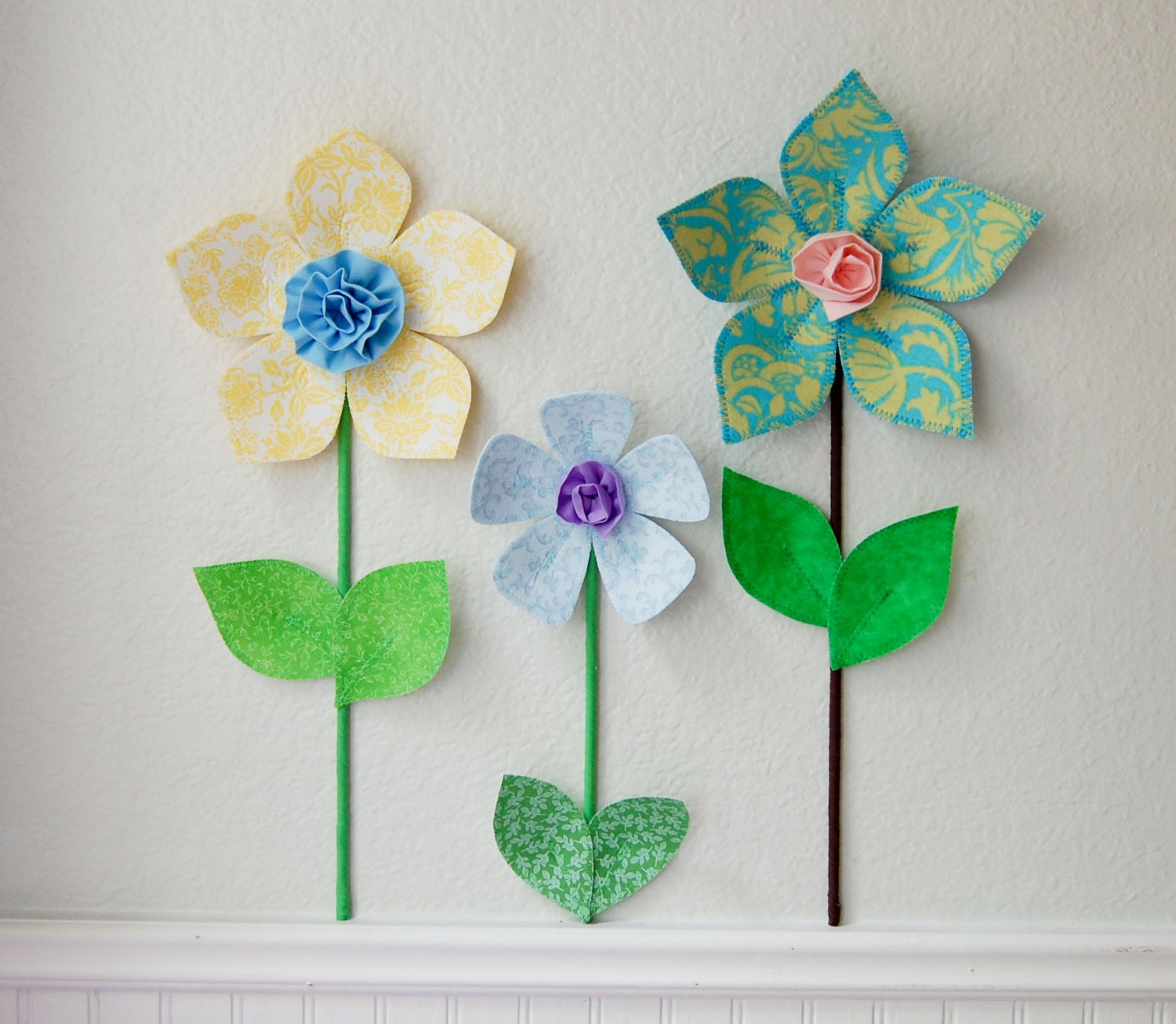 3d flower wall decal. girls room decor. fabric wall flowers. yellow fabric flower. baby shower gift. spring garden.
