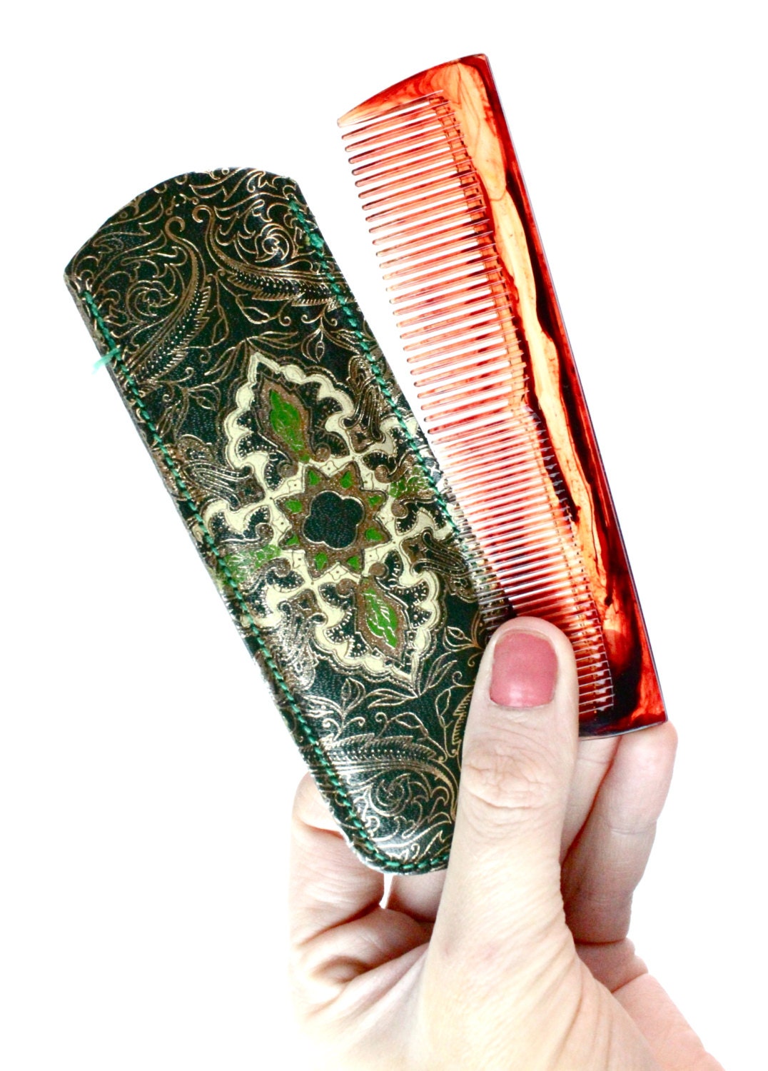 Vintage Fiocchi Italian Comb and Embossed Leather Case