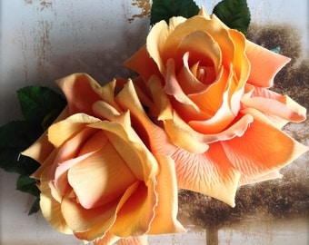 Apricot rose clip. Spring accessory. Women or girls. Weddings, bridesmaid or Flower Girls. Assorted large rose clips.