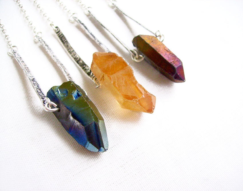 Aura Titanium Quartz Necklace -  Raw Quartz Crystal Pendant Necklace - Stone Necklace of Your Choice - Modern Tribal Lapidary