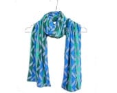 SUMMER SALE Geometric  Jersey Scarf, Triangles Print in Blue, Green, Grey, Fashion accessory, Womens Scarf