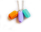 SUMMER SALE Geometric Necklace, Polymer Clay Stones in Orange, Purple, Turquoise -  Color Block Jewelry - Rare Diamonds Collection