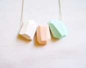 SUMMER SALE Mint Peach Geometric Necklace - Pastel Color Block -mint, peach, white - on SILVER or Gold Chain -Rare Diamonds Collection