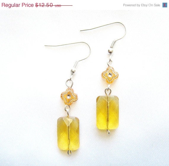SUMMER SALE Yellow Dangle Earrings - sparkly dangles in glass