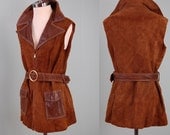 Vintage 70s chocolate leather vest / Hippie gilet / Bohemian jacket