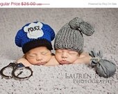 Sale Crochet cop hat, police officer baby hat, newborn photo prop, police cap, Policeman hat for baby, infant cop hat, children clothing