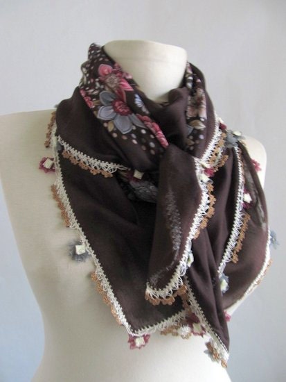 Brown scarf -Dark Brown scarf - Turkish Yemeni scarf-Square Scarf.asuhan loop scarf infinity scarf