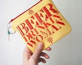 Beer Drinkin Woman Screenprint Bright Zipper Purse Red Yellow Orange