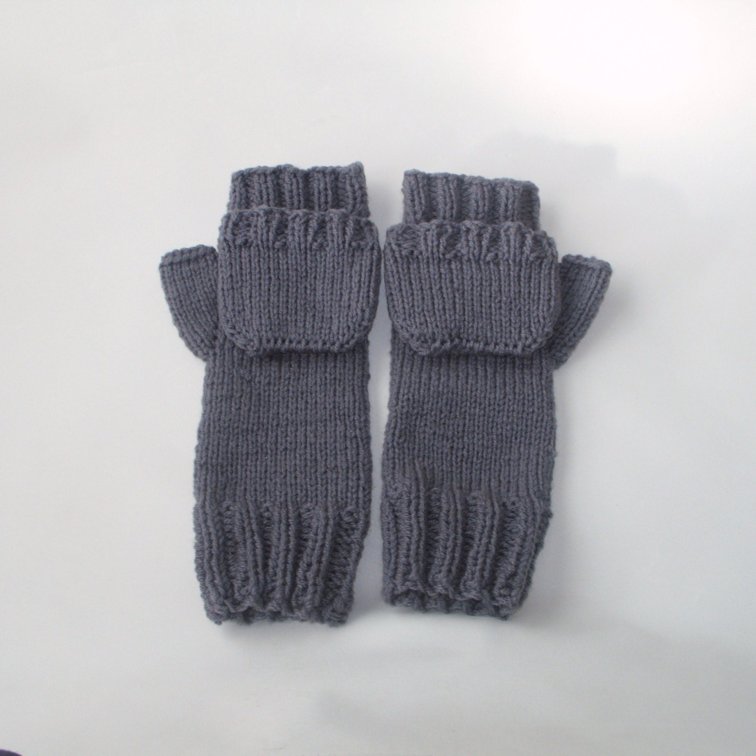 Long Convertible Mittens in Dark Grey for Men and Women - Made to Order