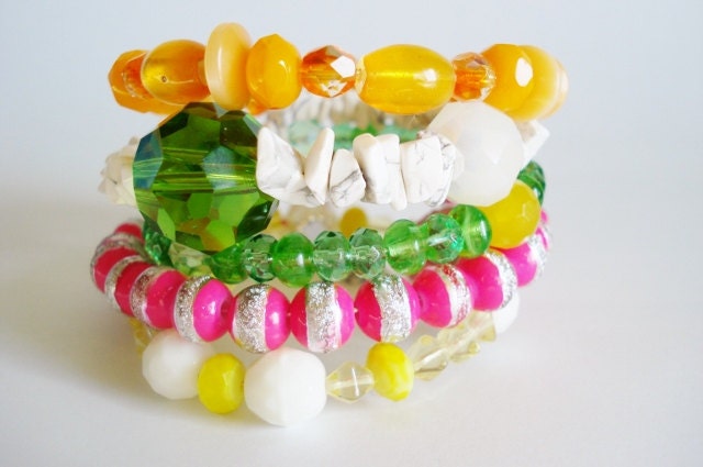 Wrap Bracelet, stack bracelet, Memory wire, pink, orange, green, yellow, colorful Bohemian bracelet, boho, bohemian jewelry