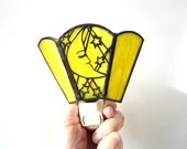 Moon nightlight, stained glass man in the moon, yellow night light, handmade moon stars