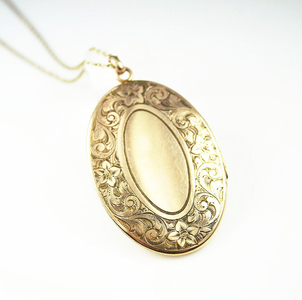 Antique Victorian Locket SCB & Co Oval Floral Design 1900s Jewelry