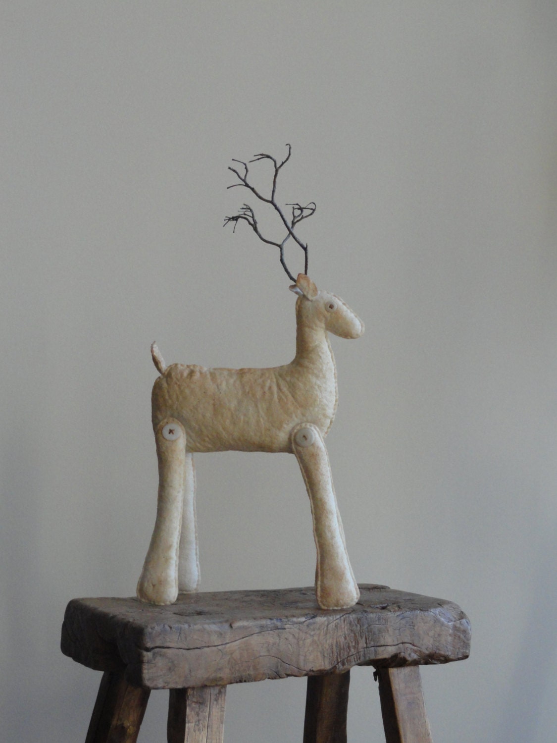 DEER - Primitive - Rustic - Soft Sculpture - Country - Woodland Animal - Cream White  - GEORGE