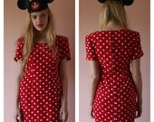 Minnie Mini Dress / Polka Dot Dress / Red and White / Minnie Mouse / Mousketeer / 80s Does 40s Dress / Summer Lovin Dress / Size Small sm