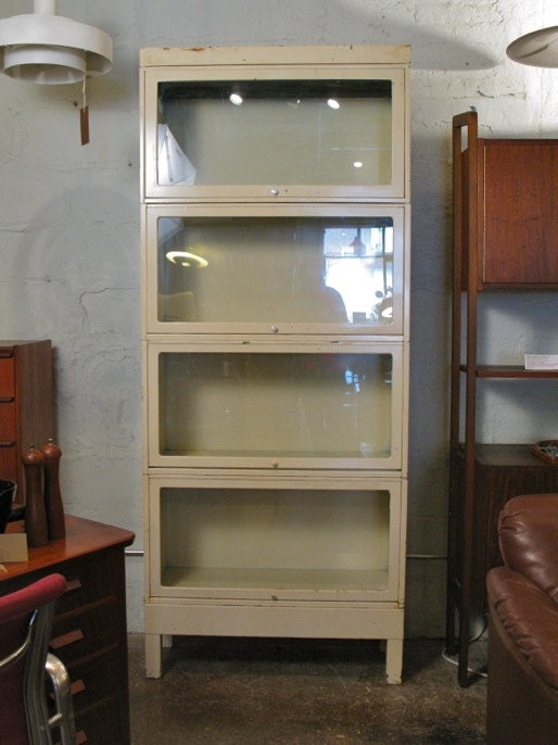 Industrial Metal Barrister Storage Bookcase - Cream