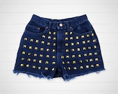 Studded Shorts / Vintage High Waisted Denim Shorts Cut Offs / 27 Waist