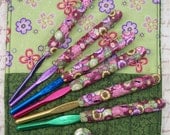 Crochet Hook Case with Set of Susan Bates Crochet Hooks, Handmade with Polymer Clay