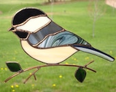 Chickadee - Large Stained Glass Bird Suncatcher 2