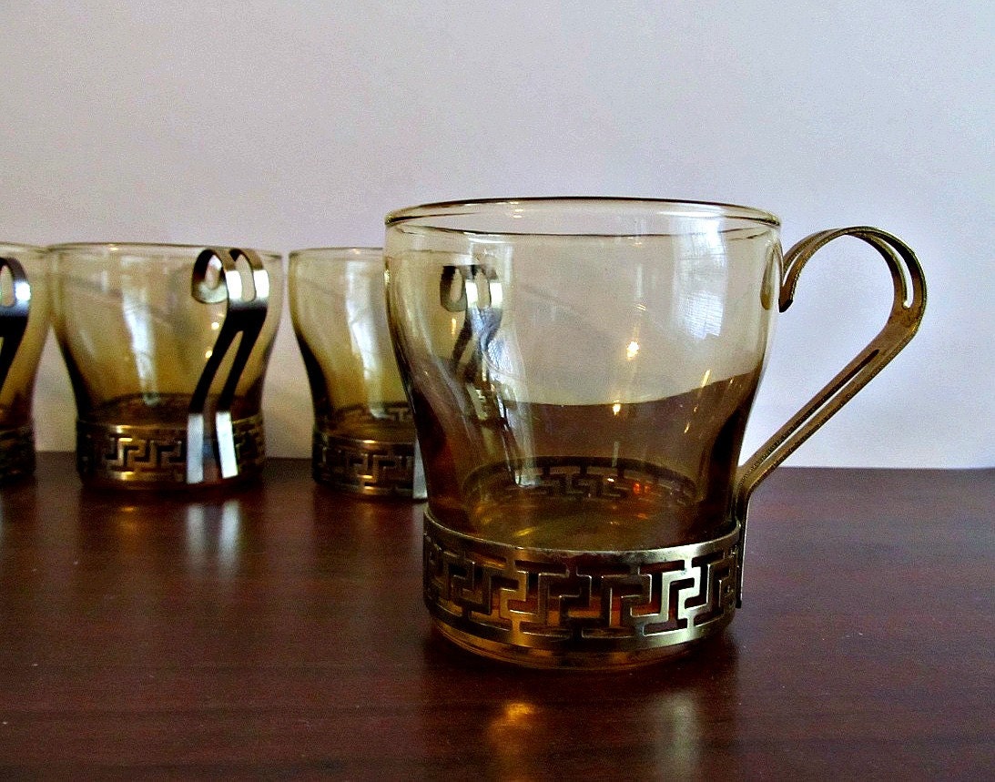 Vintage Greek Key Coffee Cups by Libbey - Set of 4