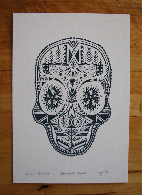 Beauty for Ashes / Screen Printed Scandinavian Inspired Skull 2