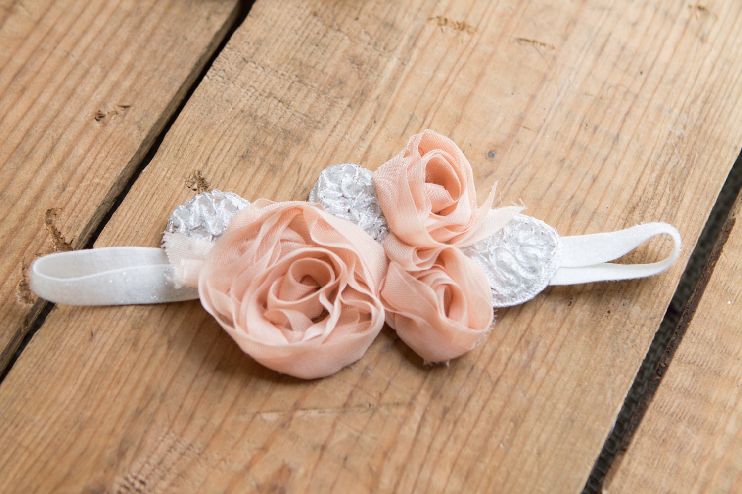 peach chiffon flower glitter headband