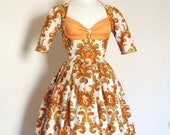 Gold and Amber Rococo Print Bustier Dress- Made to Measure