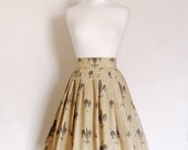 Sandstone and Pewter Fleur De Lis Print Cotton Pleated Skirt - Made by Dig For Victory