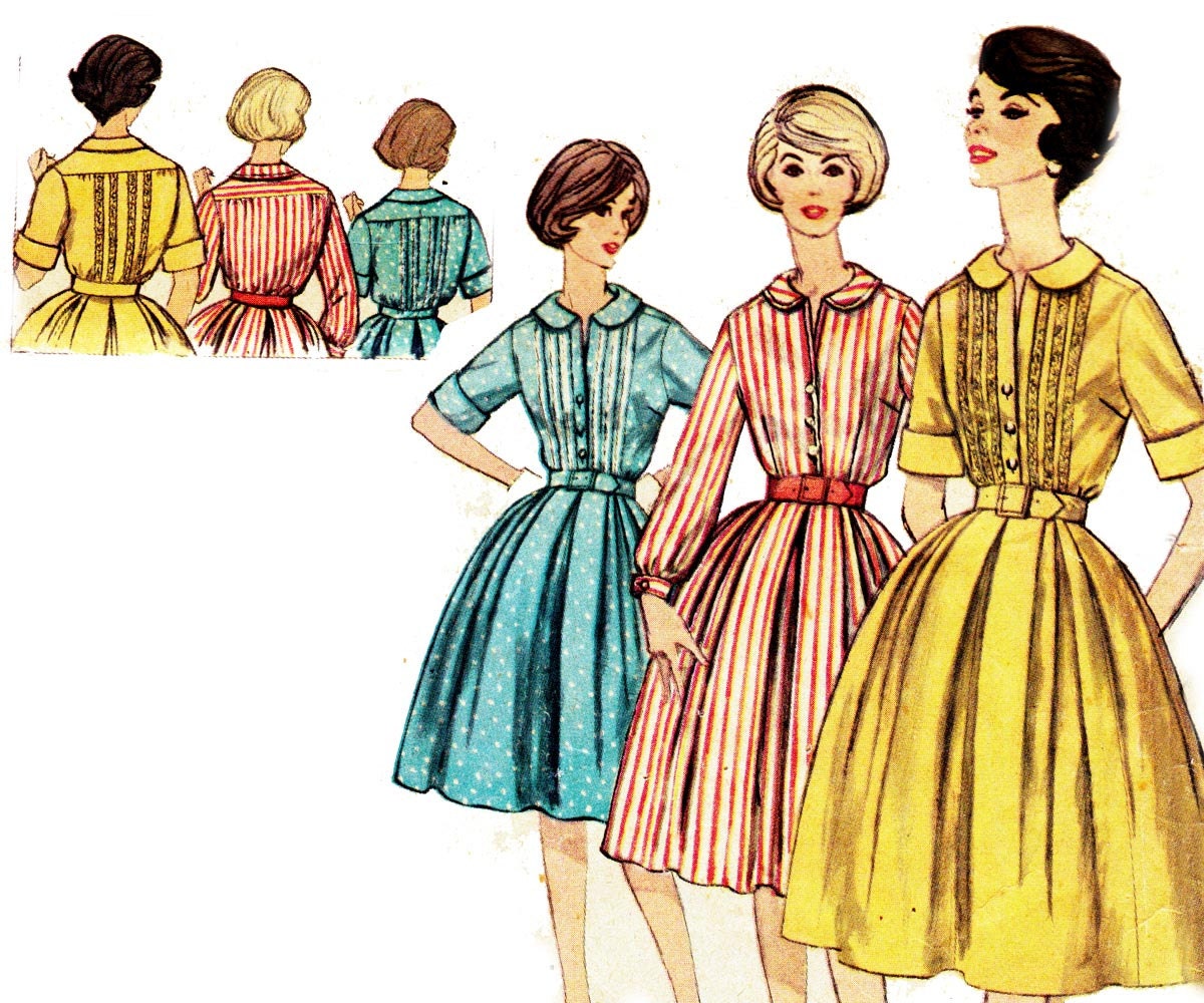 1960s Vintage Sewing Pattern Simplicity 3796 Shirtwaist Dress Size 18 Bust 38
