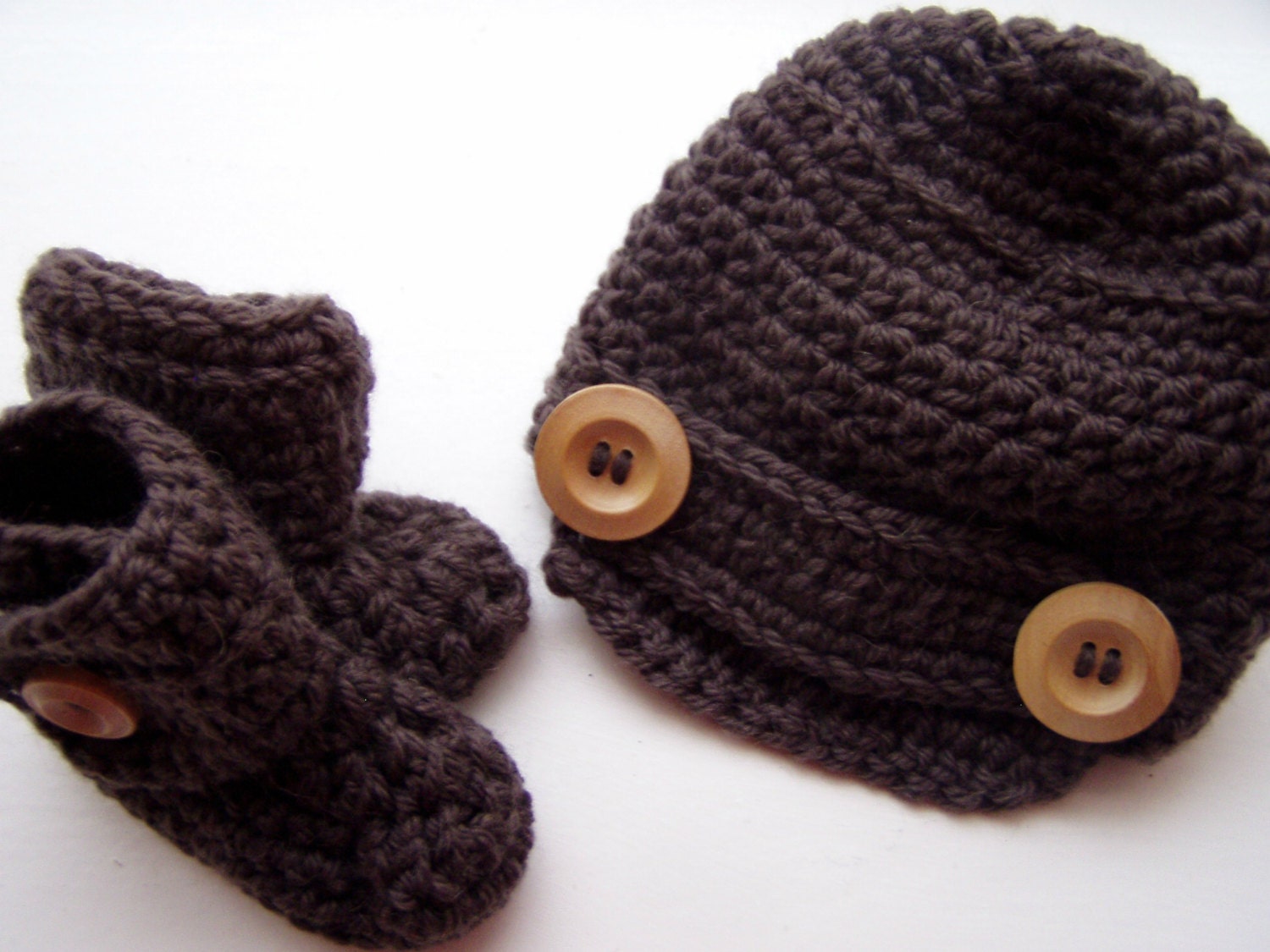 100% Wool Newsboy Baby Hat and Boots / Booties Set  Newborn Size