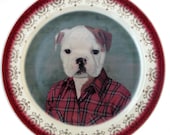 Buddy the Bulldog Portrait Plate - Altered Vintage Plate 9.5"