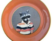 Ryan the Raccoon School Portrait - Altered Vintage Plate 10.75"