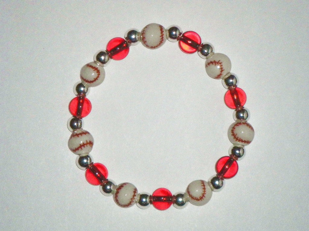 Team Red Baseball / Softball Bracelet:  Hand-Made Jewelry By T.L.C.