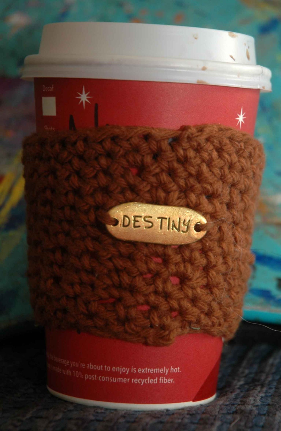 Brown Cotton Crochet cozy sleeve for take out coffee cup