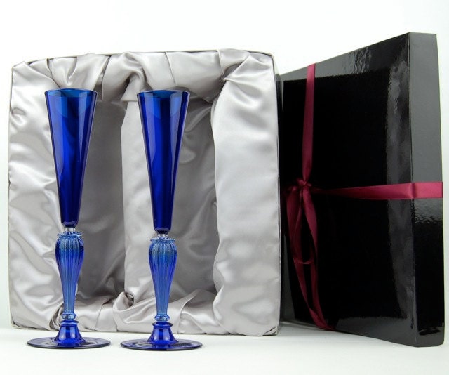 Champagne toasting flutes, Clear hand blown glass