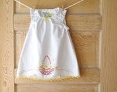 Handmade Baby Dress- 18- Vintage Pillowcase Dress- Yellow Flower Basket Embroidery- Shabby Chic Heirloom Baby Shower Gift