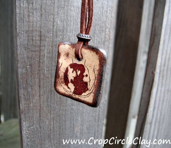 Earth Keeper Ceramic Pendant - Love Mother Earth Healing Rustic Earthy Free Spirit Carmel Cream Sepia brown, Dark Brown Suede Leather Cord
