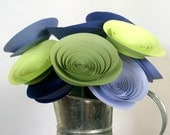 9 Large Purple and Green Paper Flowers, Violet and Sage