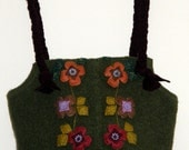 Upcycled Spring Floral Bag Felted Tote Bag Purse with lots felted flowers Hand braided strap Hand Sewn using Upcycled Sweater