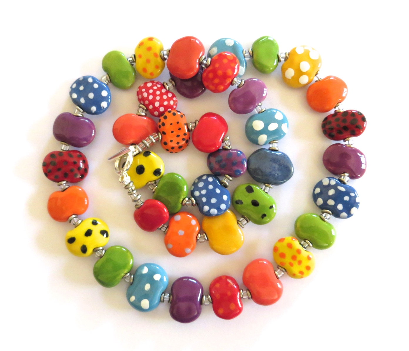 Kazuri Bead Necklace, Rainbow Colored Necklace, Fair Trade Beads