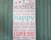 You Are My Sunshine Sign with Bunting Typography Word Art