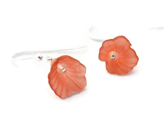 Dusty Rose Calla Lily Dangle Earrings Silver Filled Earwires Lucite Flower Swarovski Crystals