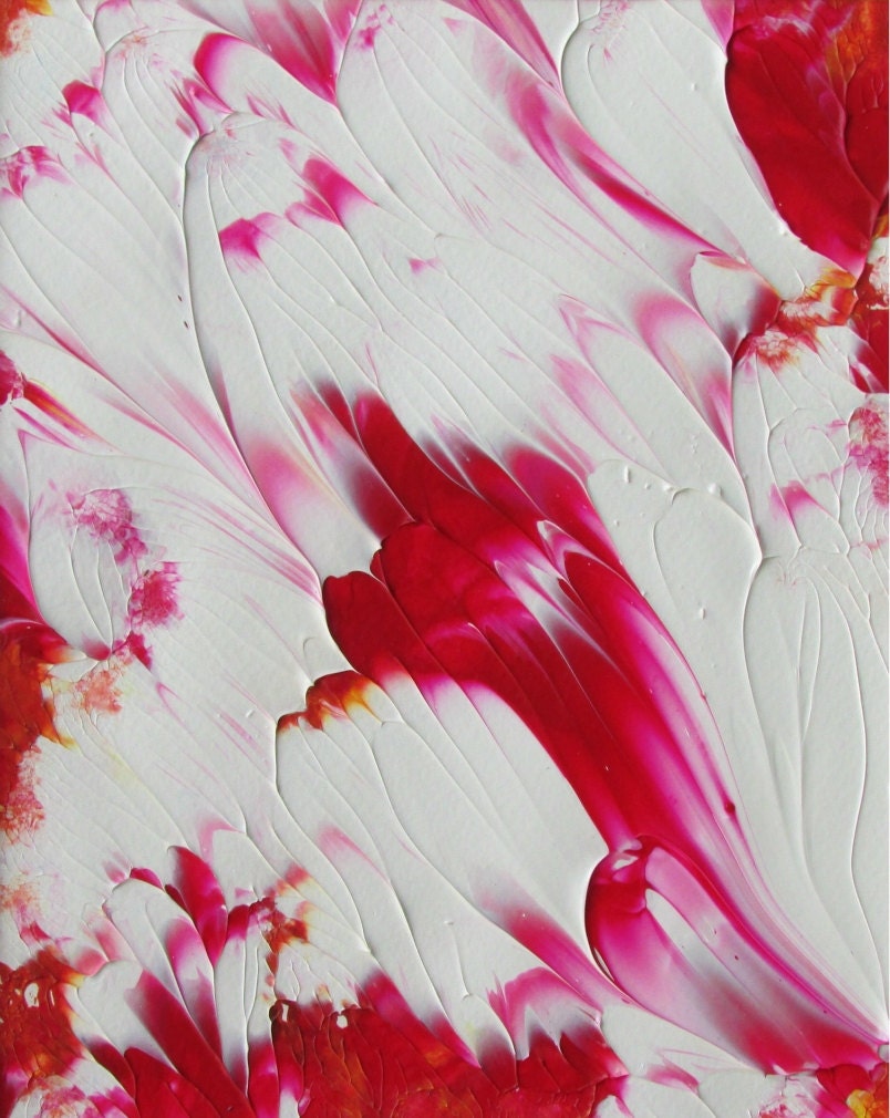Wall Art Original Abstract Roses Acrylic Painting in White Mat