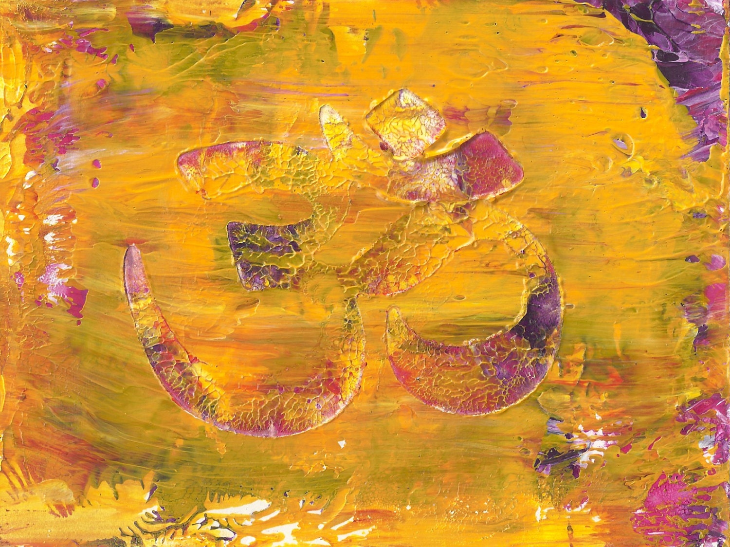 Om Mystical Symbol Original Acrylic Abstract Painting Fine Art in Double White Mat by Ryan O'Neill