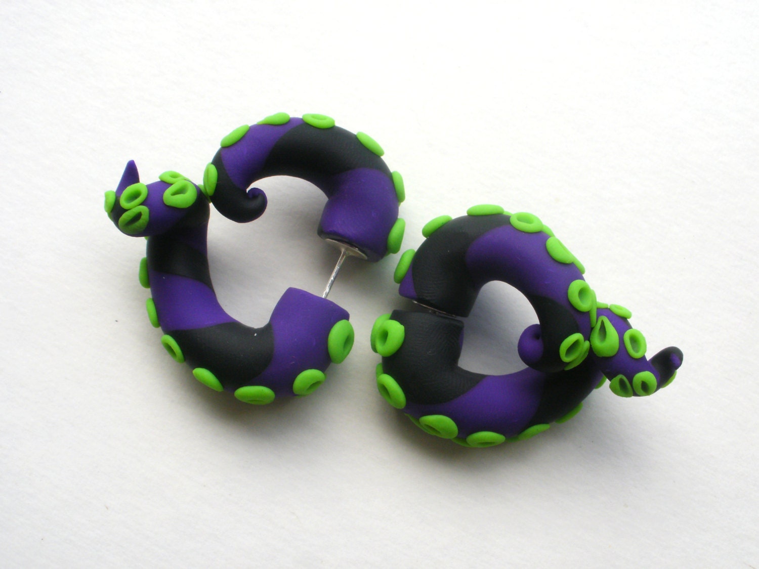 BeetleJuice II  Tentacle Earring Fake Gauge -Monster - Purple -Lime - Black