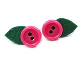 Vintage CHERRY FLOWERS button pin-earrings. Flower earrings. Upcycling. Recycling. Felt. Original. Sterling silver. Ear post.