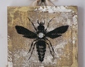wall hanging Bee silhouette original acrylic painting on reclaimed rustic solid wood